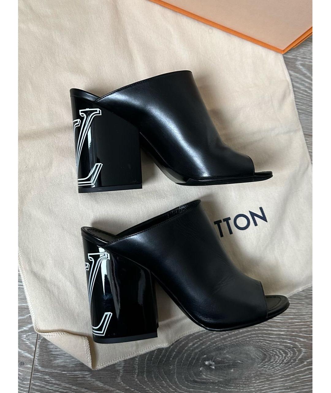 LOUIS VUITTON Черные кожаные мюли, фото 3