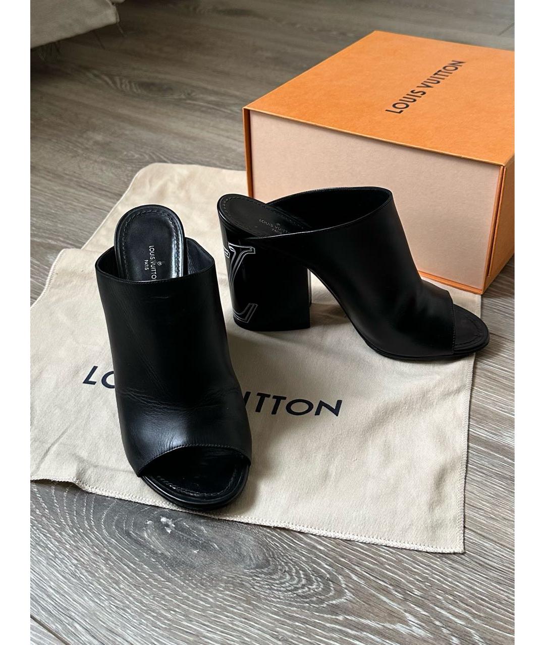 LOUIS VUITTON Черные кожаные мюли, фото 2