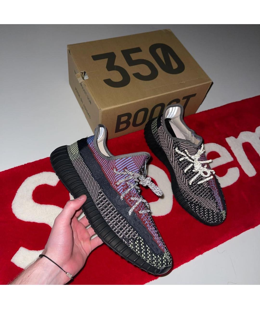 ADIDAS YEEZY Черные текстильные низкие кроссовки / кеды, фото 2