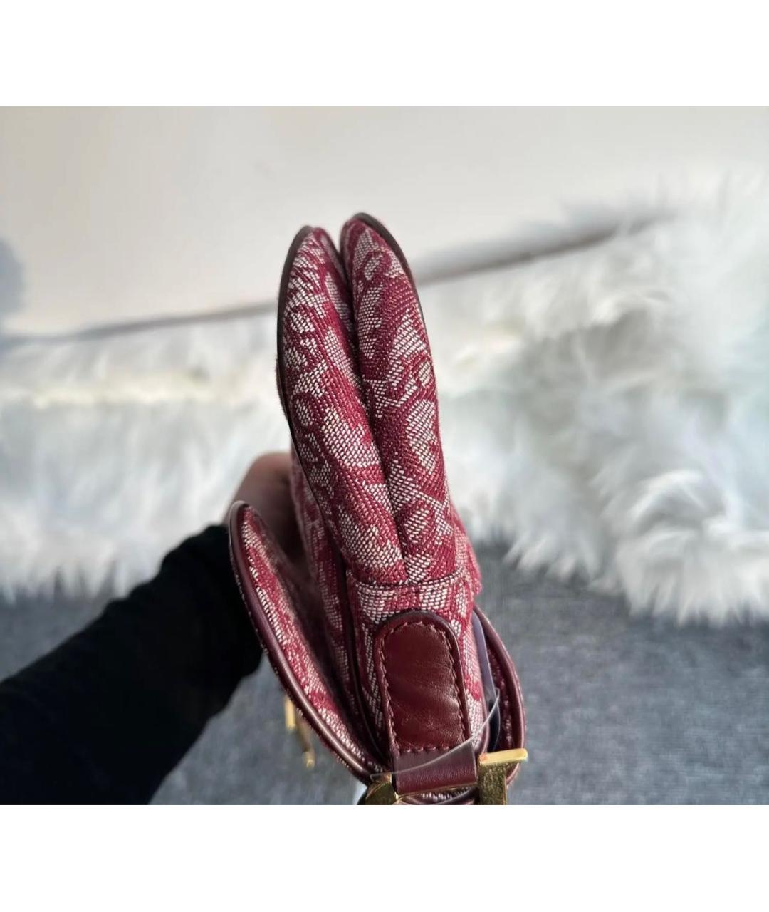 CHRISTIAN DIOR Бордовая жаккардовая сумка с короткими ручками, фото 8