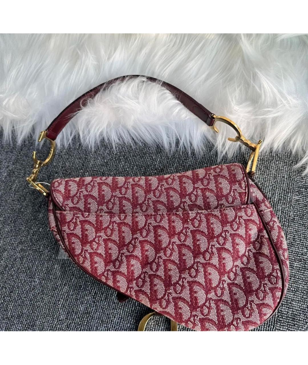 CHRISTIAN DIOR Бордовая жаккардовая сумка с короткими ручками, фото 4