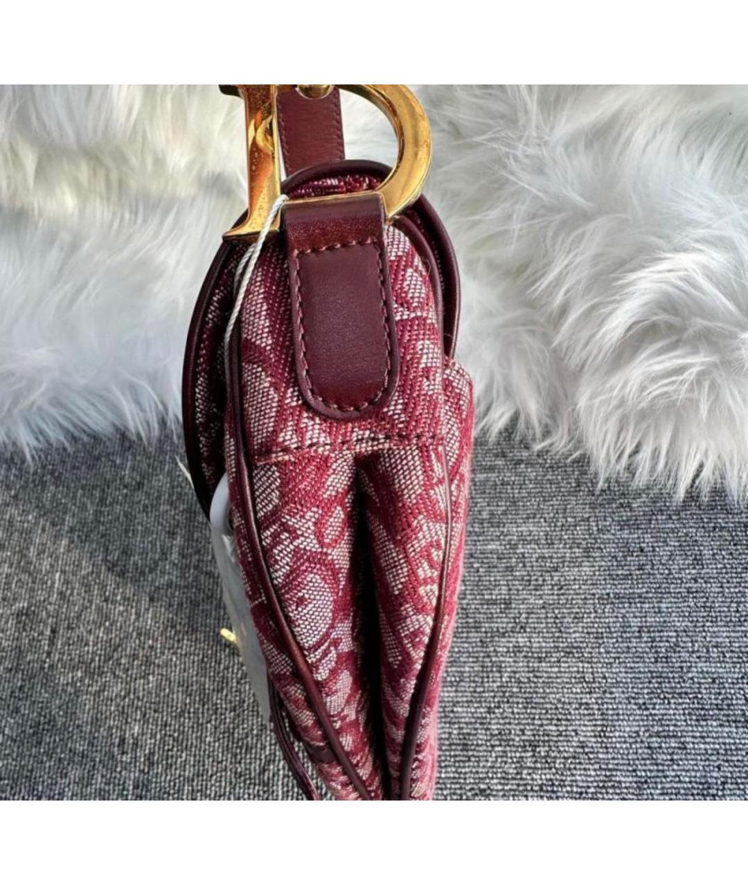 CHRISTIAN DIOR Бордовая жаккардовая сумка с короткими ручками, фото 3