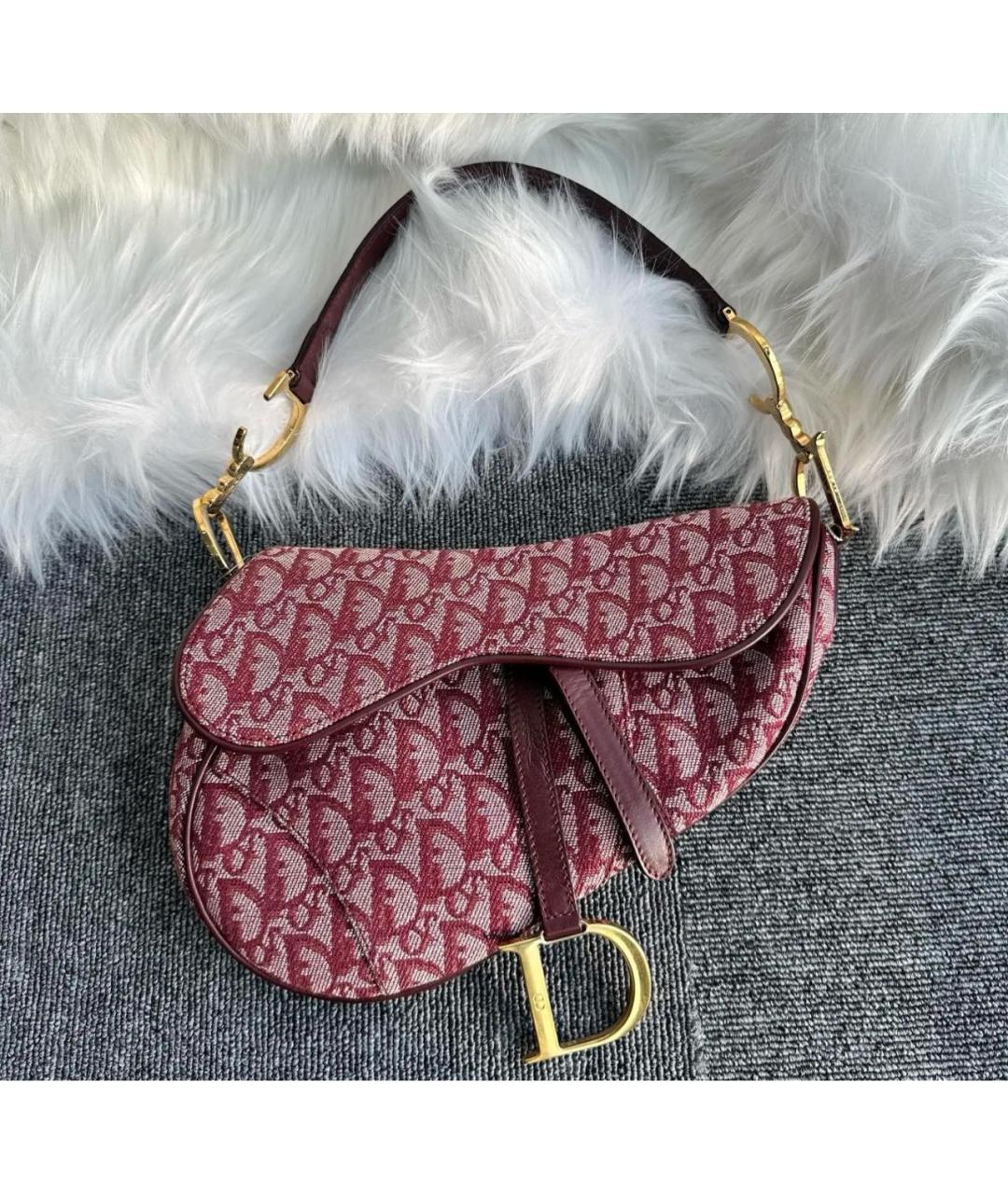 CHRISTIAN DIOR Бордовая жаккардовая сумка с короткими ручками, фото 2