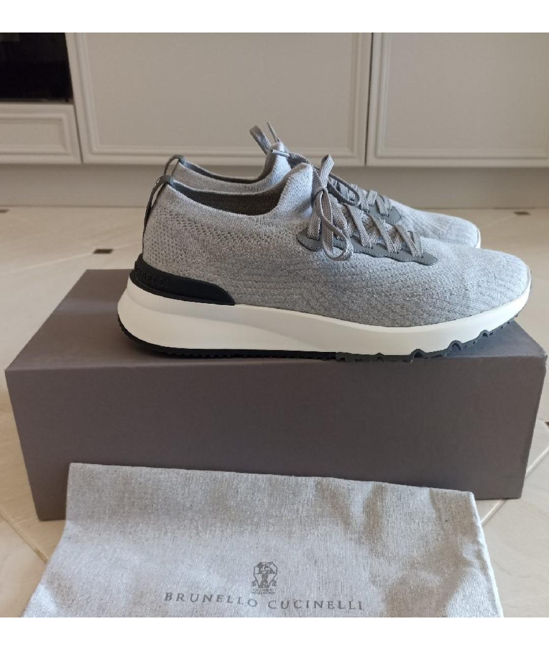 BRUNELLO CUCINELLI Серые текстильные низкие кроссовки / кеды, фото 2