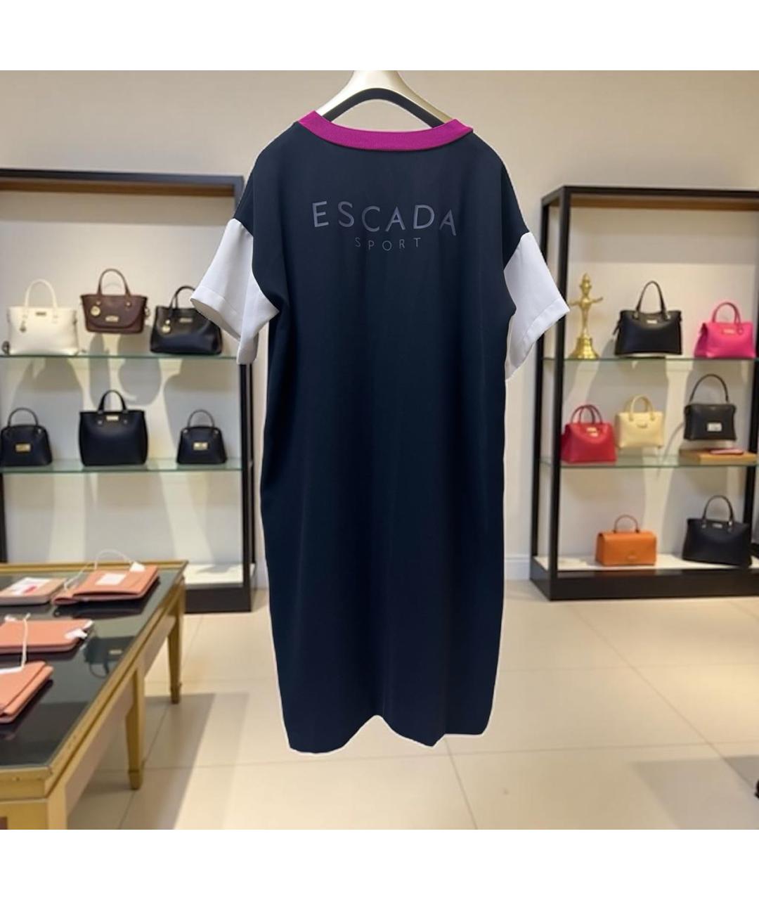 ESCADA Темно-синее полиэстеровое повседневное платье, фото 5