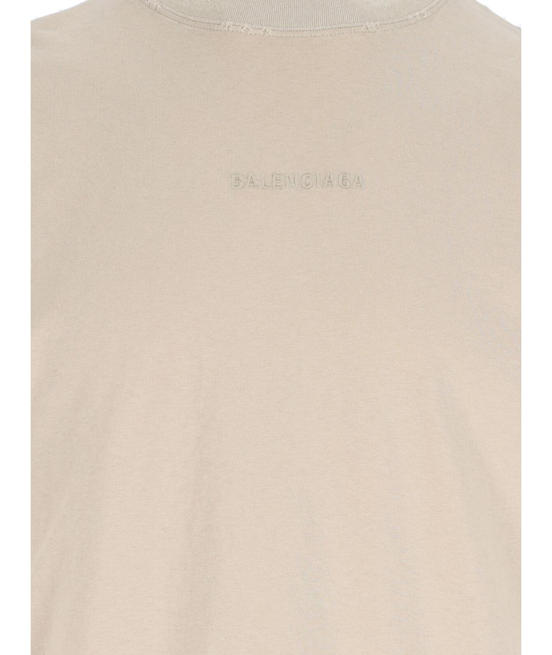 BALENCIAGA Бежевая хлопковая футболка, фото 5