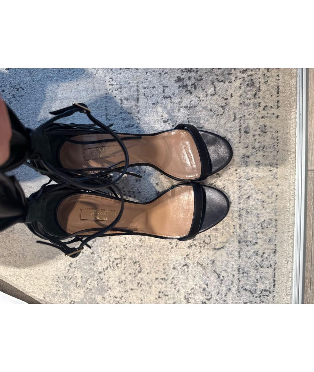 AQUAZZURA Черные кожаные босоножки, фото 3