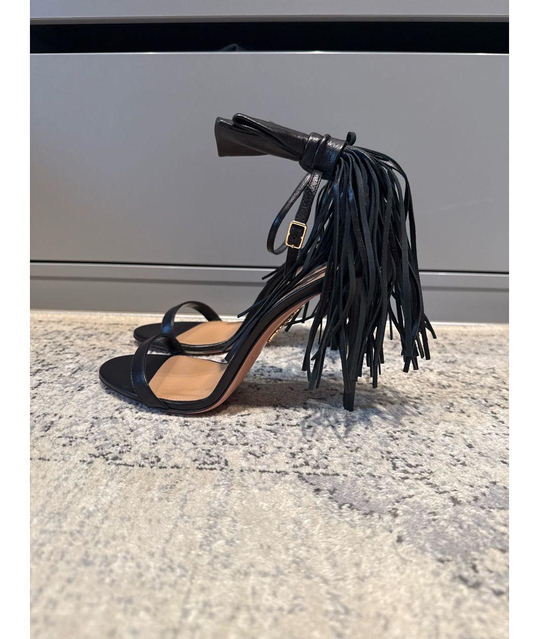 AQUAZZURA Черные кожаные босоножки, фото 8