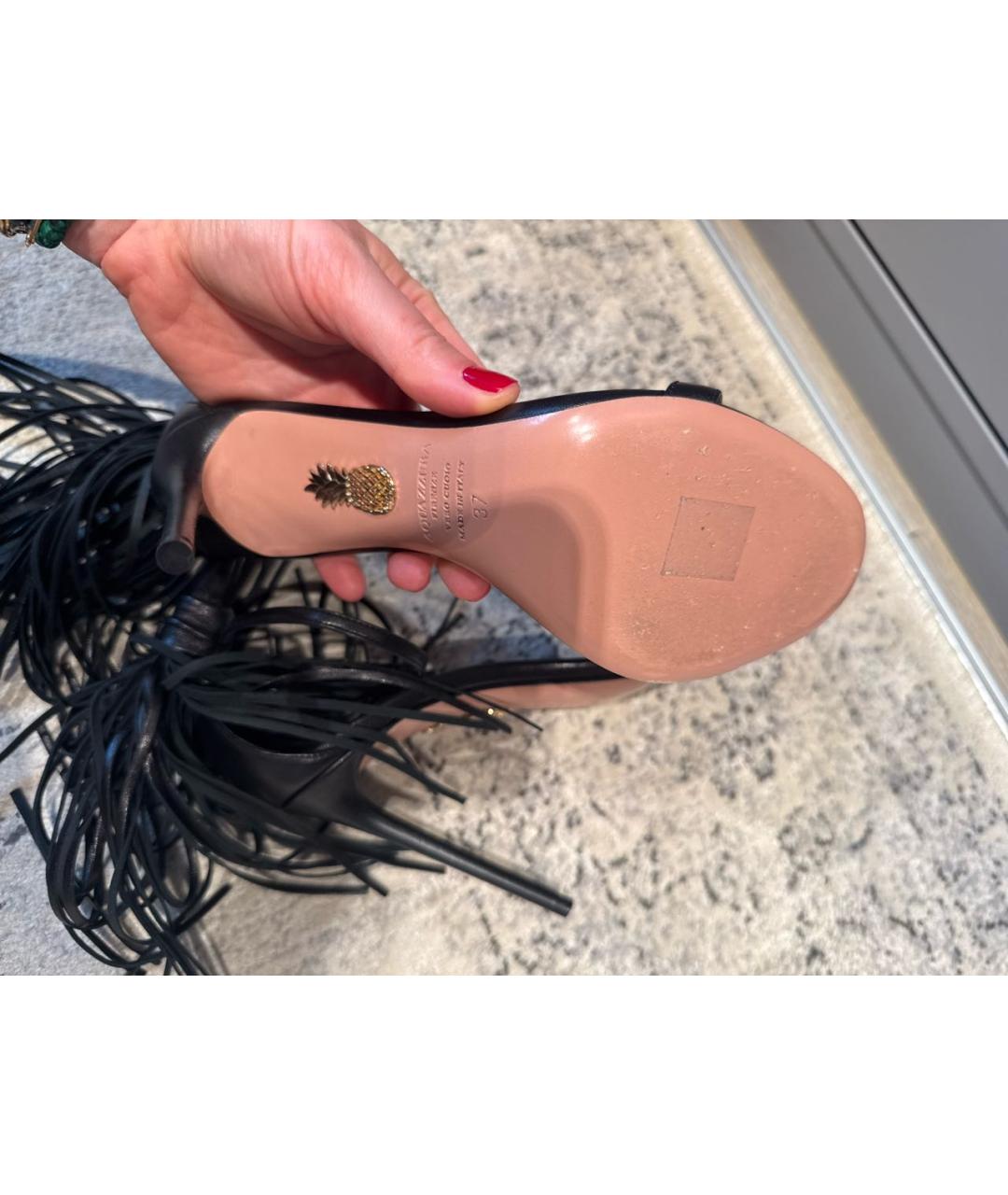 AQUAZZURA Черные кожаные босоножки, фото 5