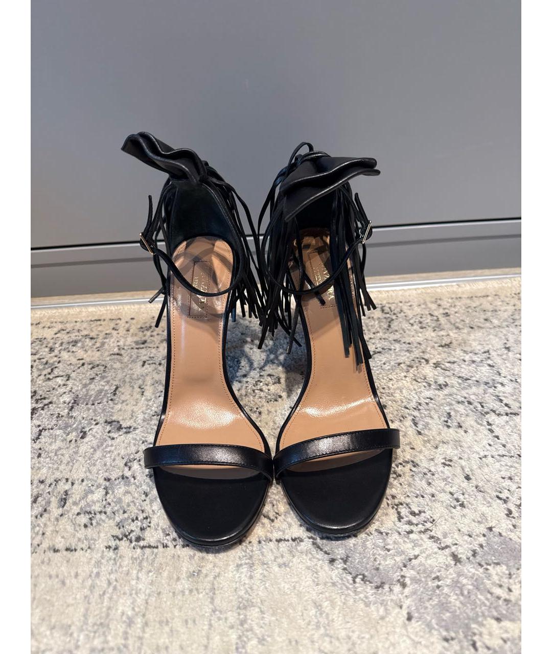 AQUAZZURA Черные кожаные босоножки, фото 2