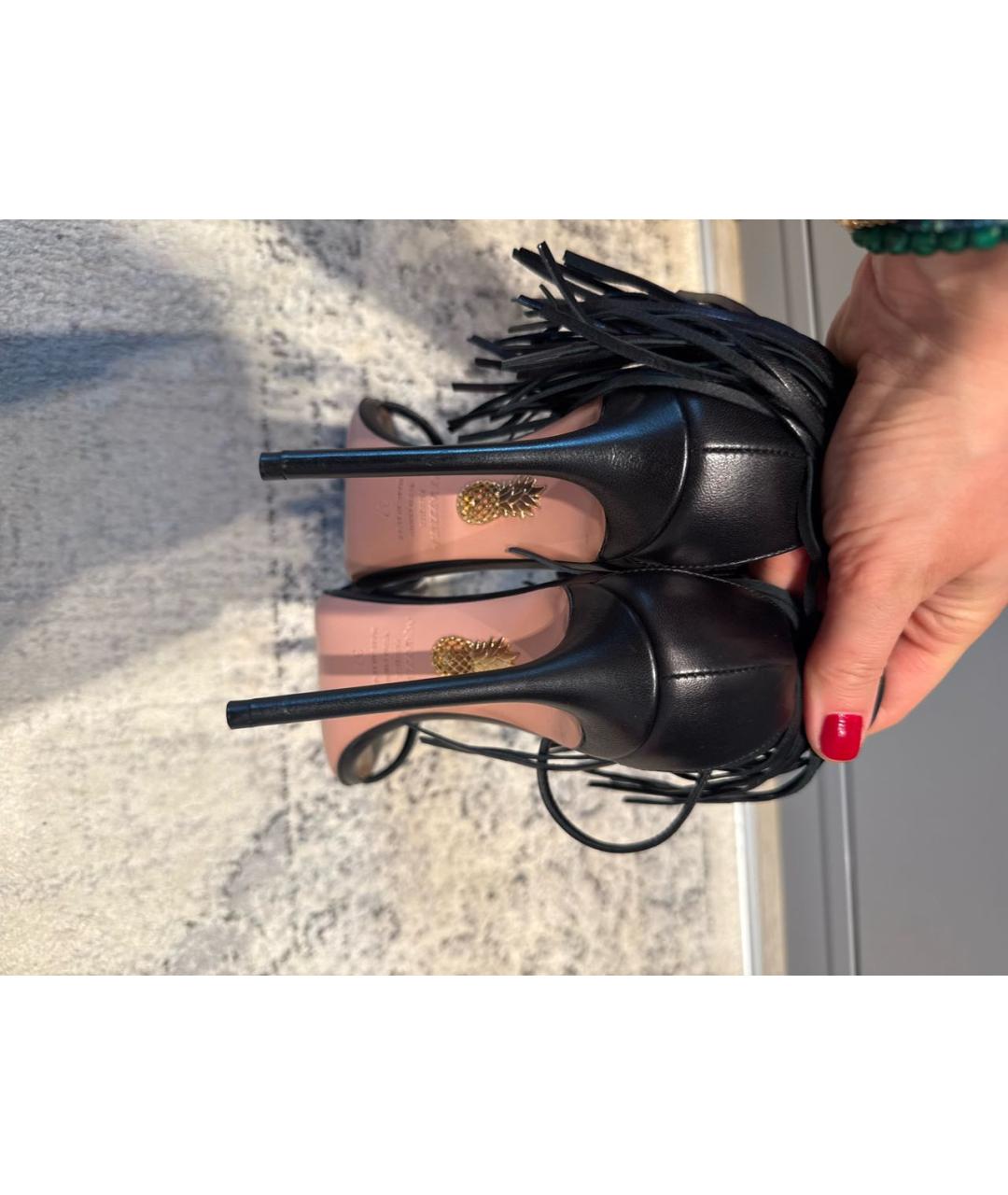 AQUAZZURA Черные кожаные босоножки, фото 6