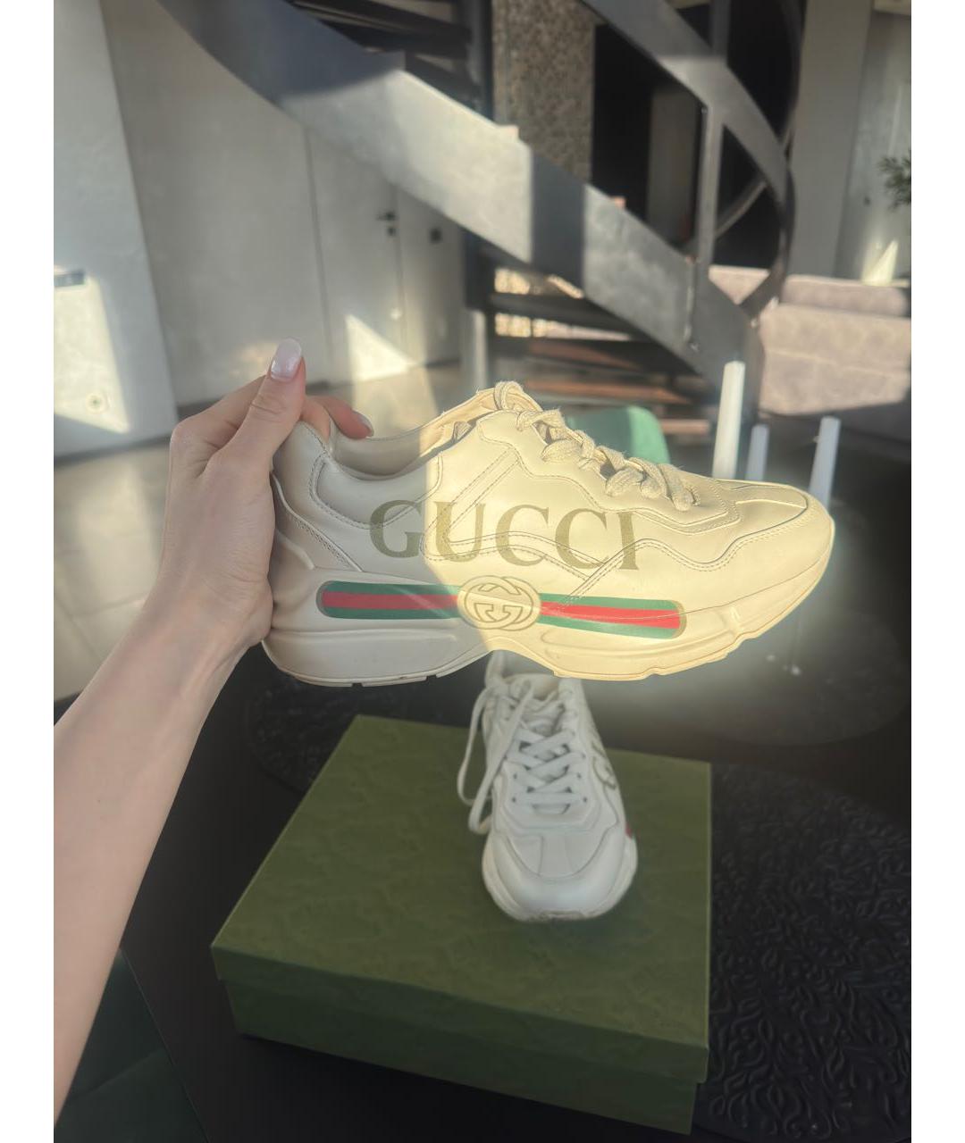 GUCCI Бежевые кожаные кроссовки, фото 5