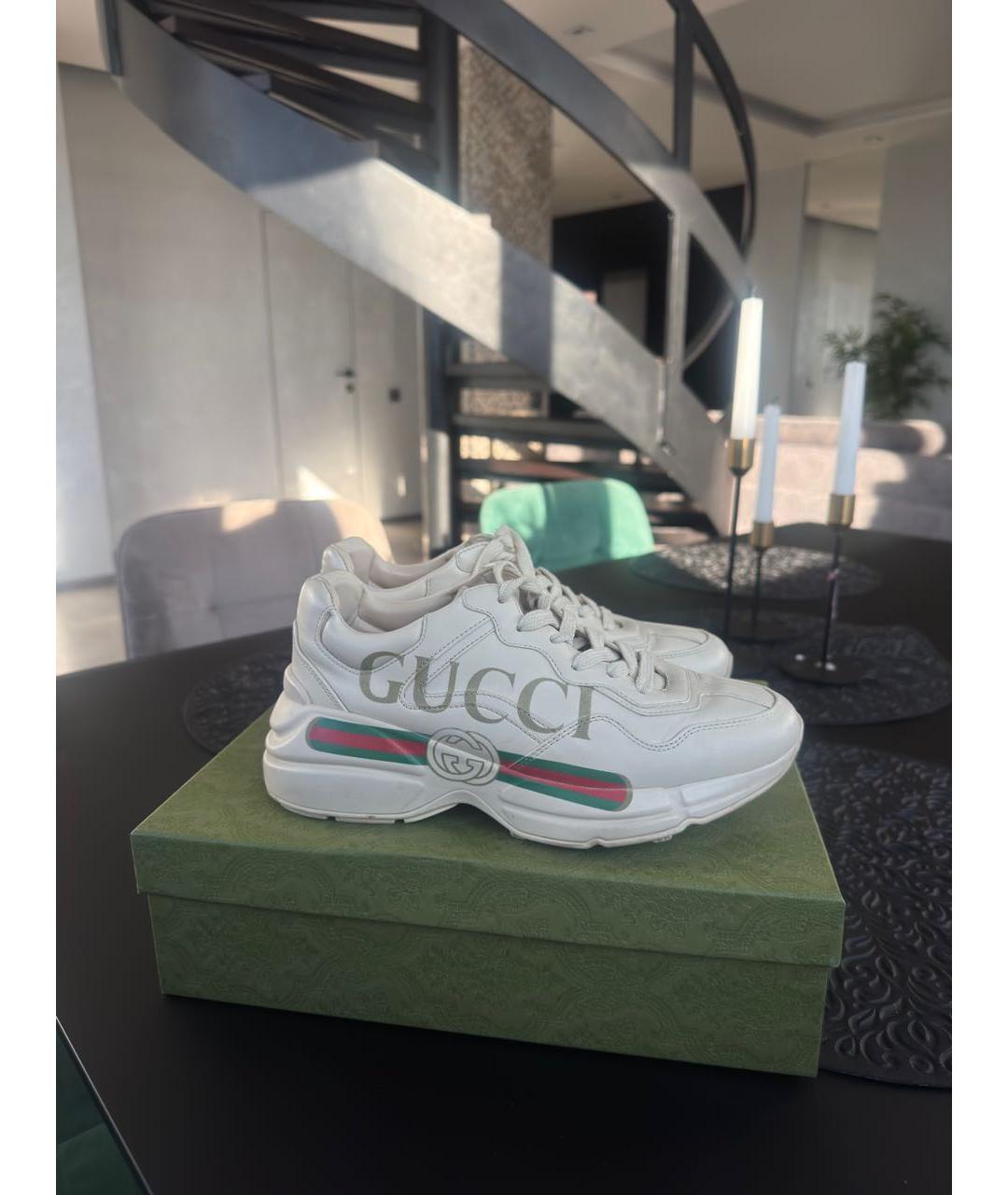 GUCCI Бежевые кожаные кроссовки, фото 9