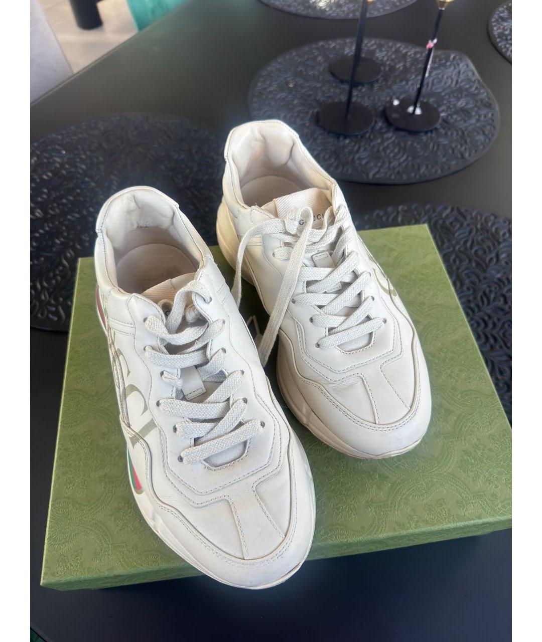 GUCCI Бежевые кожаные кроссовки, фото 2