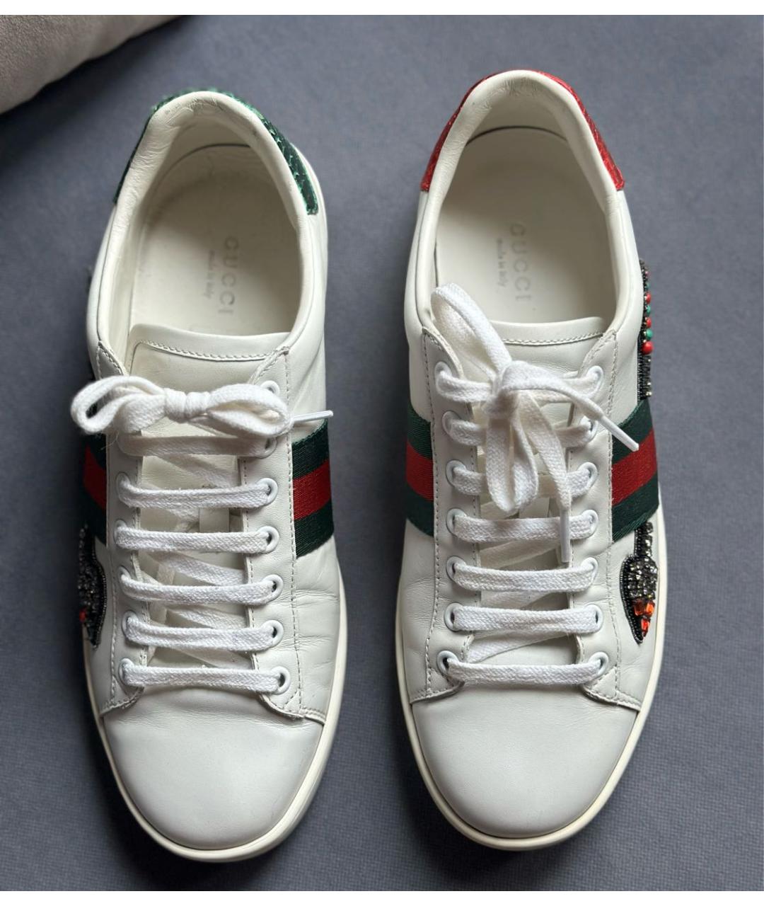 GUCCI Белые кожаные кеды, фото 3