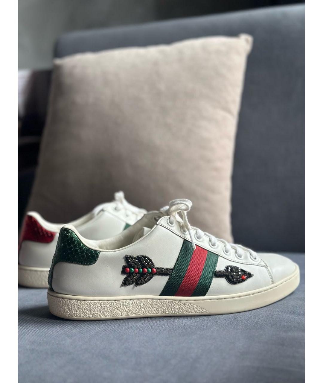 GUCCI Белые кожаные кеды, фото 6