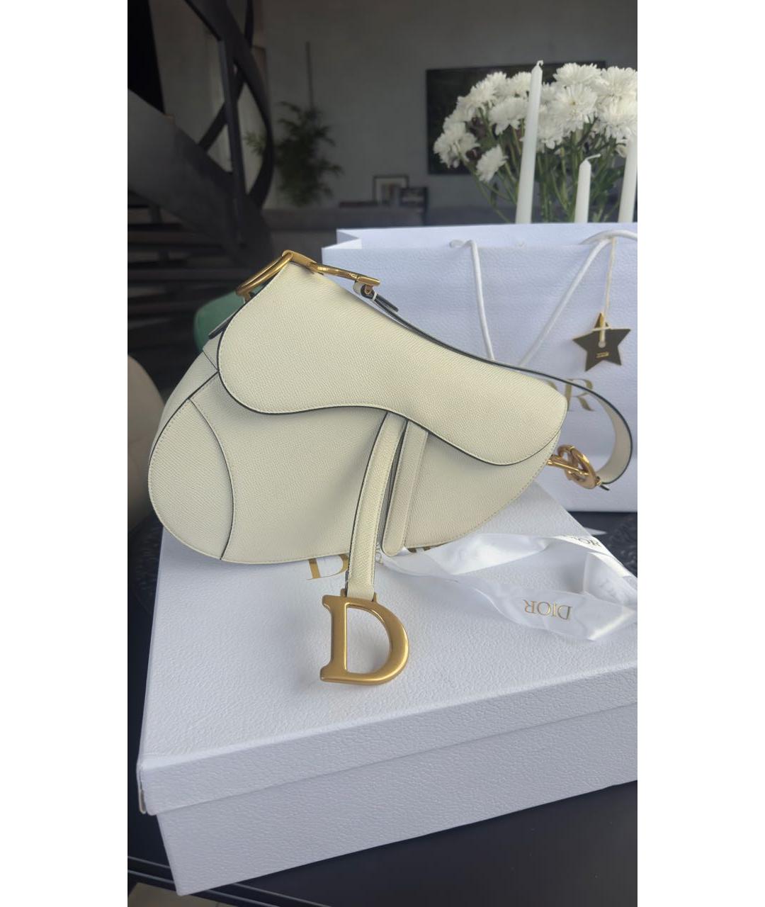 CHRISTIAN DIOR Белая кожаная сумка с короткими ручками, фото 2
