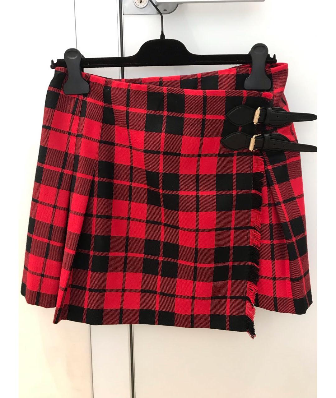 BURBERRY Красная шерстяная юбка мини, фото 2