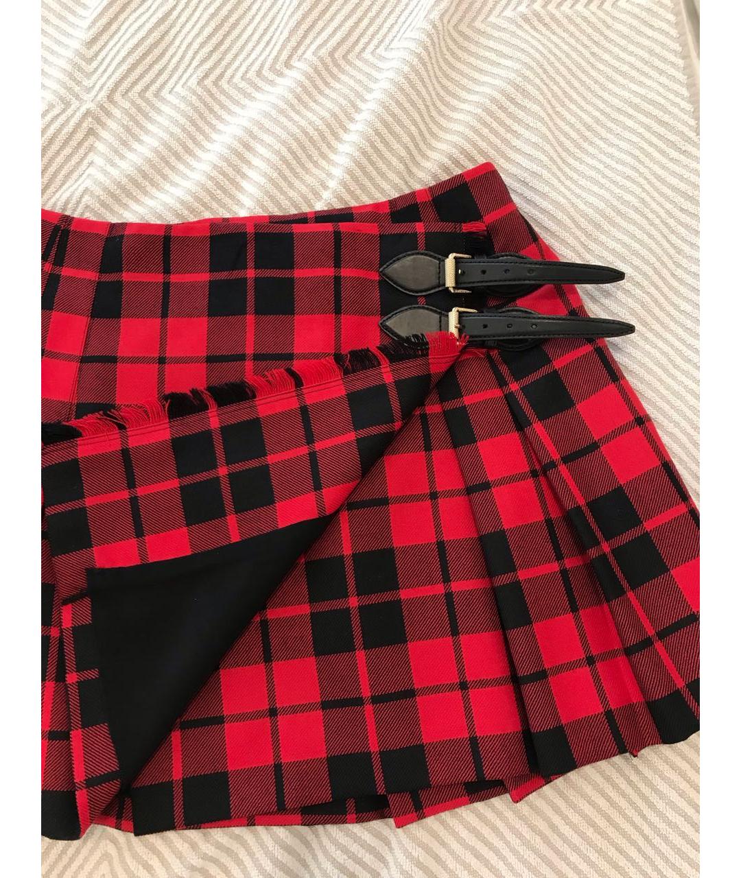 BURBERRY Красная шерстяная юбка мини, фото 7