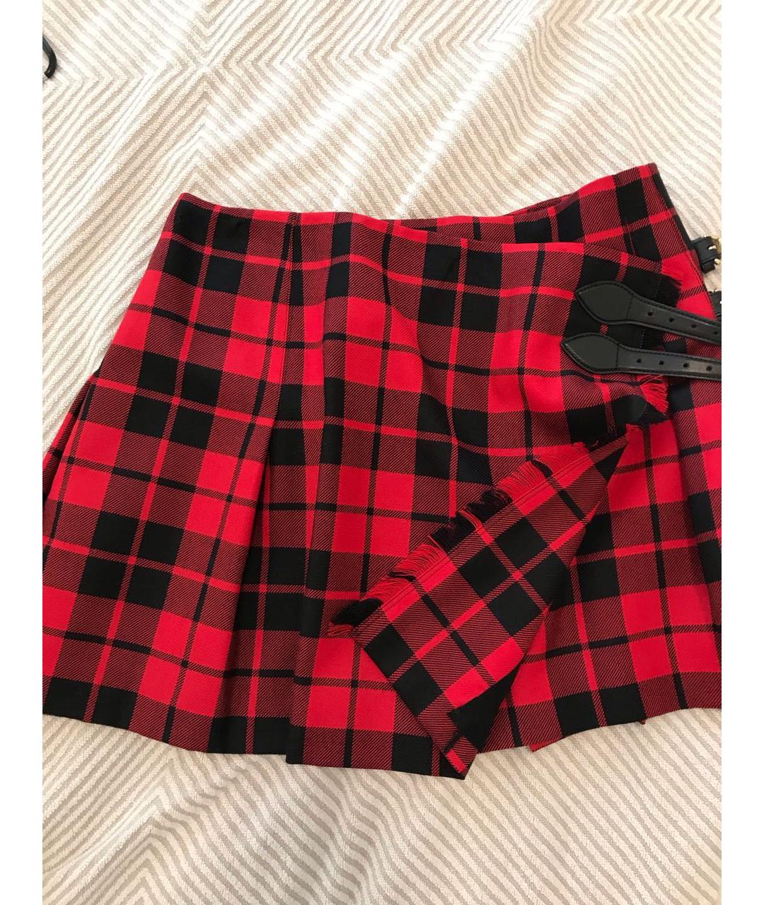 BURBERRY Красная шерстяная юбка мини, фото 5