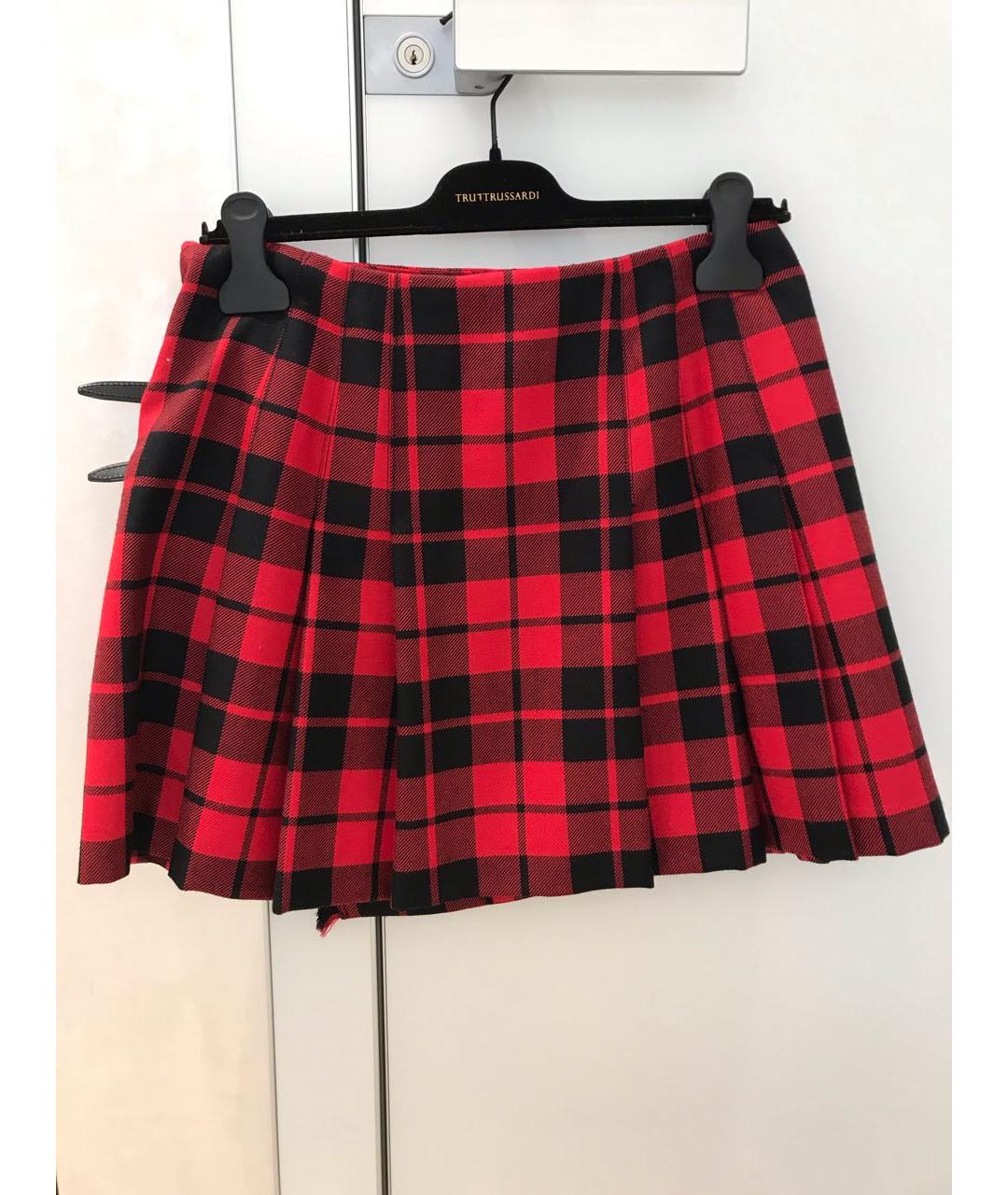 BURBERRY Красная шерстяная юбка мини, фото 3