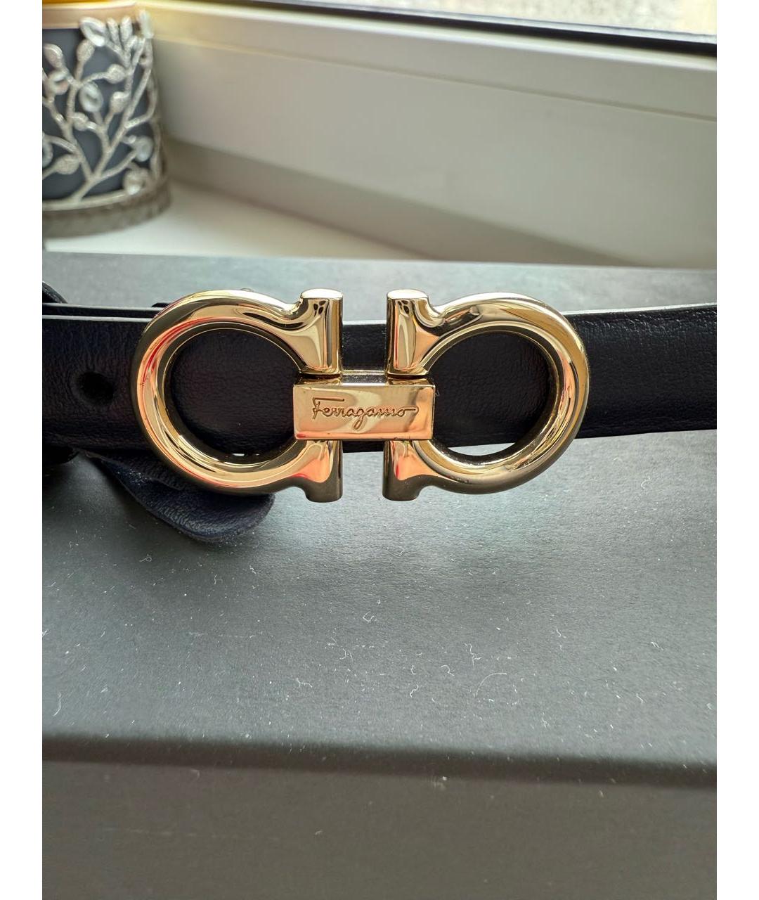 FERRAGAMO Темно-синий кожаный ремень, фото 3