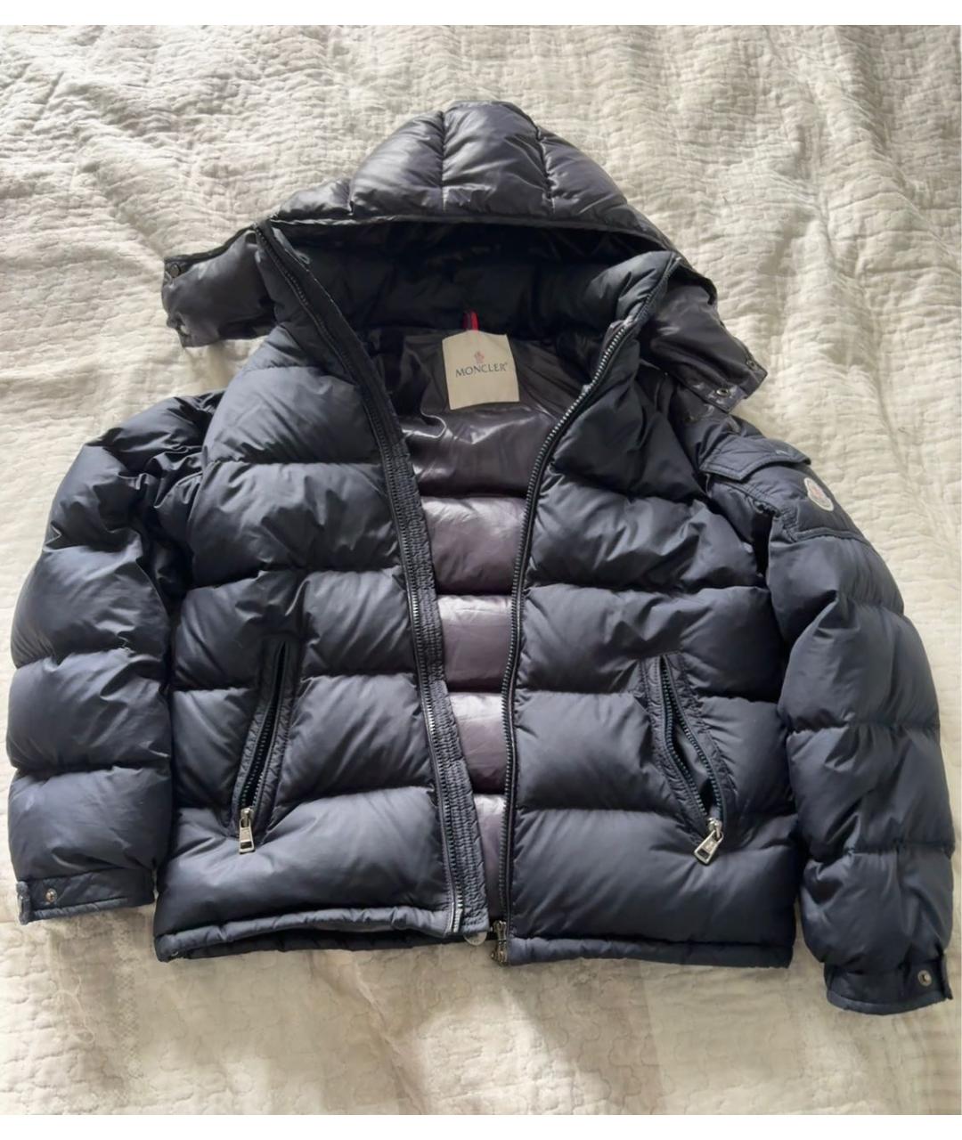 MONCLER Темно-синий полиэстеровый пуховик, фото 5