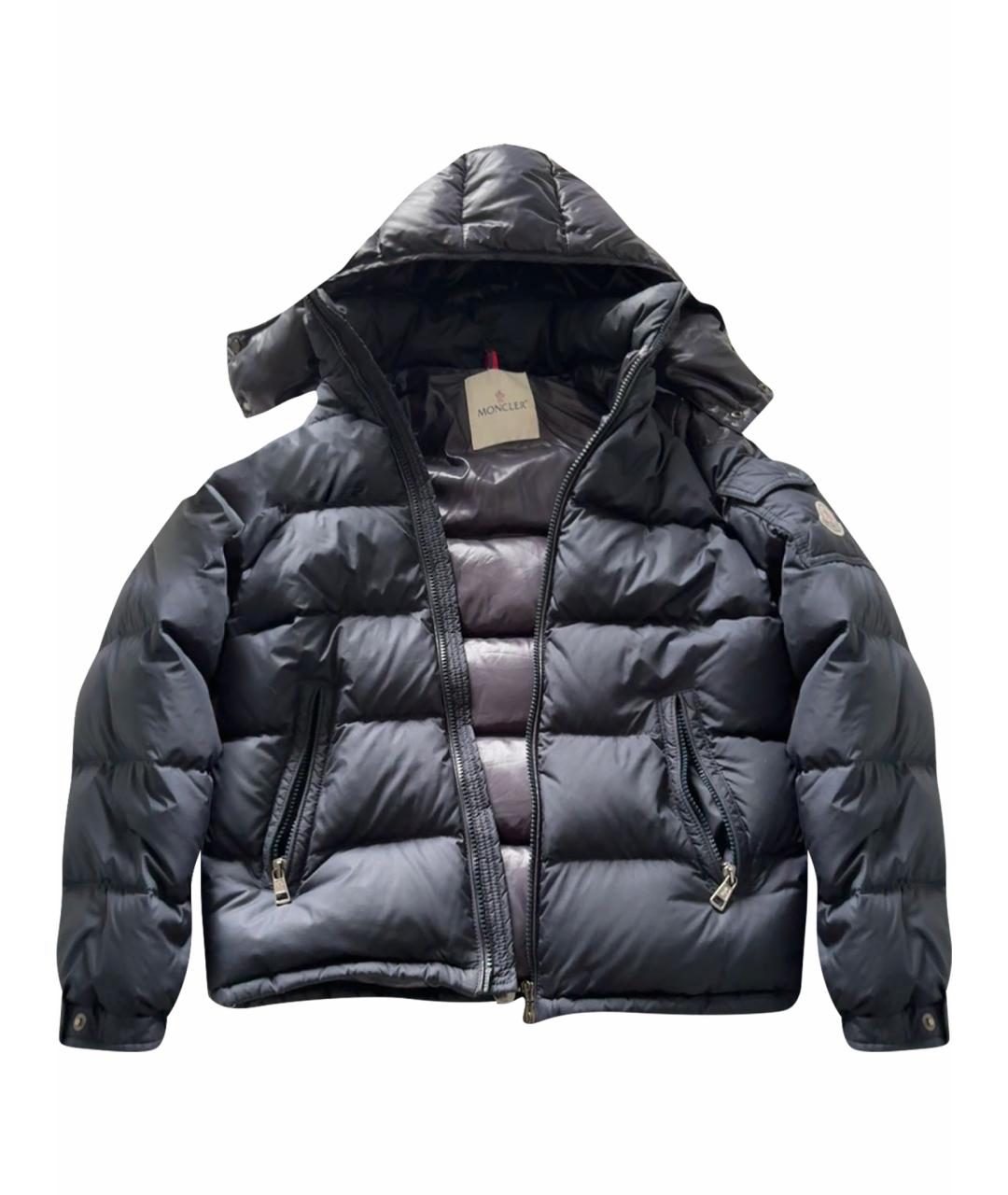 MONCLER Темно-синий полиэстеровый пуховик, фото 1