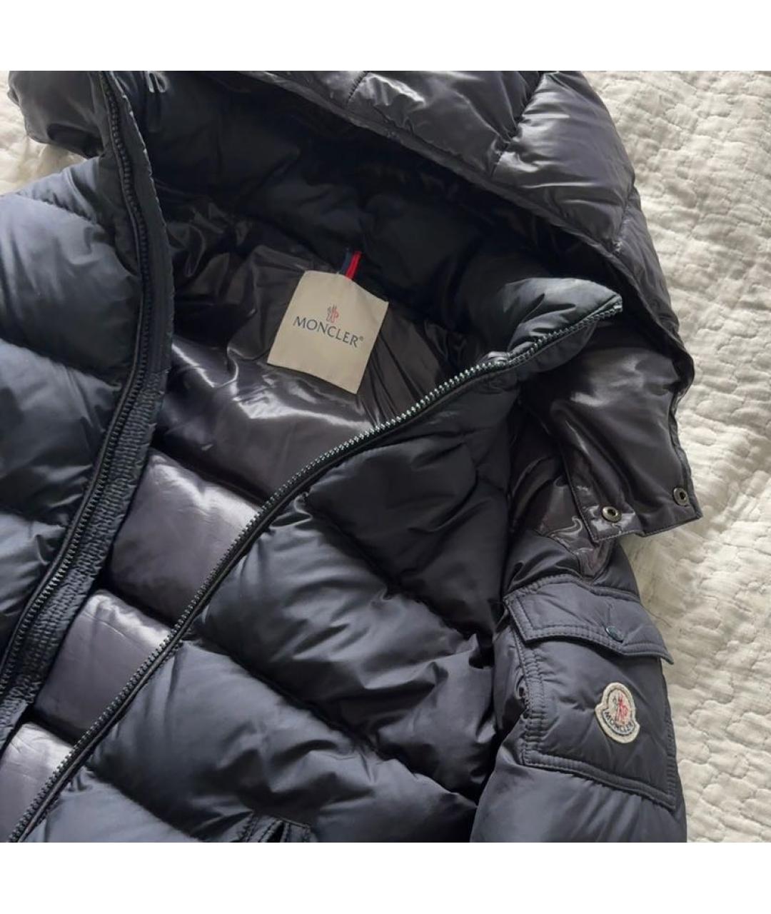 MONCLER Темно-синий полиэстеровый пуховик, фото 3