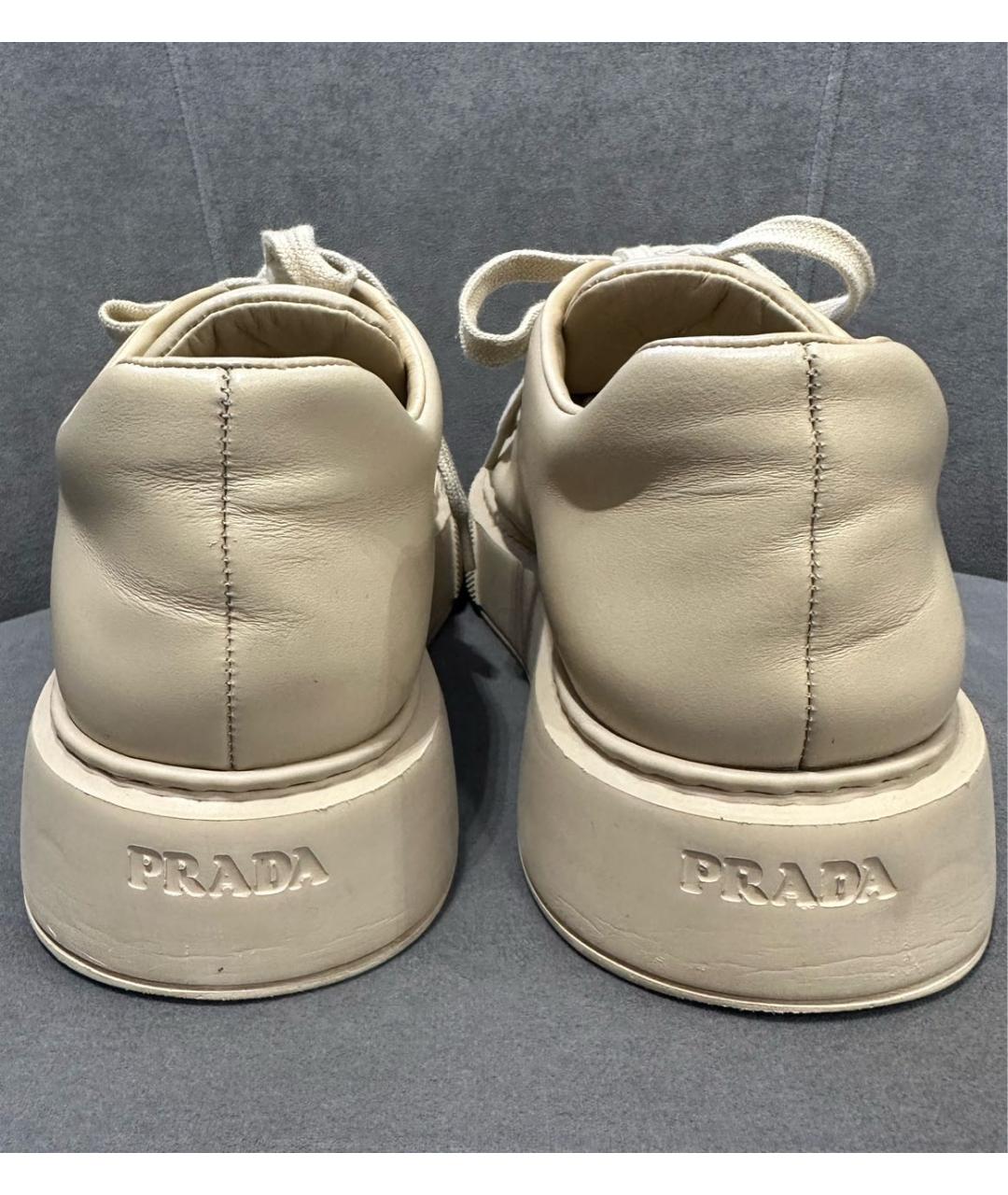 PRADA Бежевые кожаные кеды, фото 4