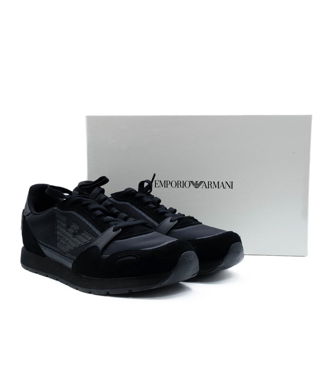 EMPORIO ARMANI Черные кожаные низкие кроссовки / кеды, фото 6