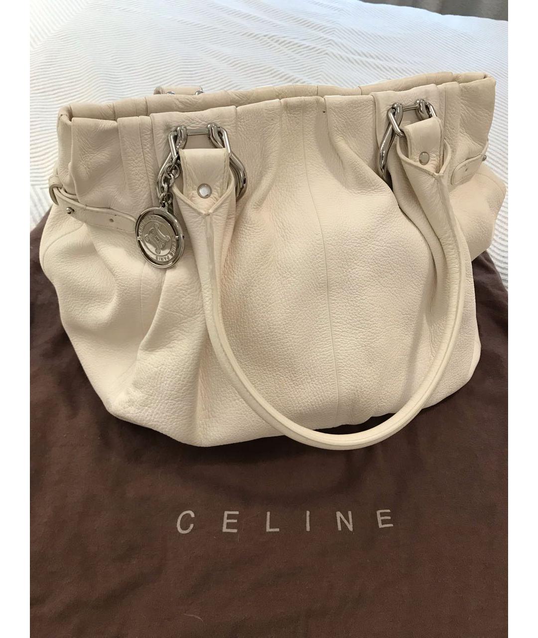 CELINE Белая кожаная сумка тоут, фото 3