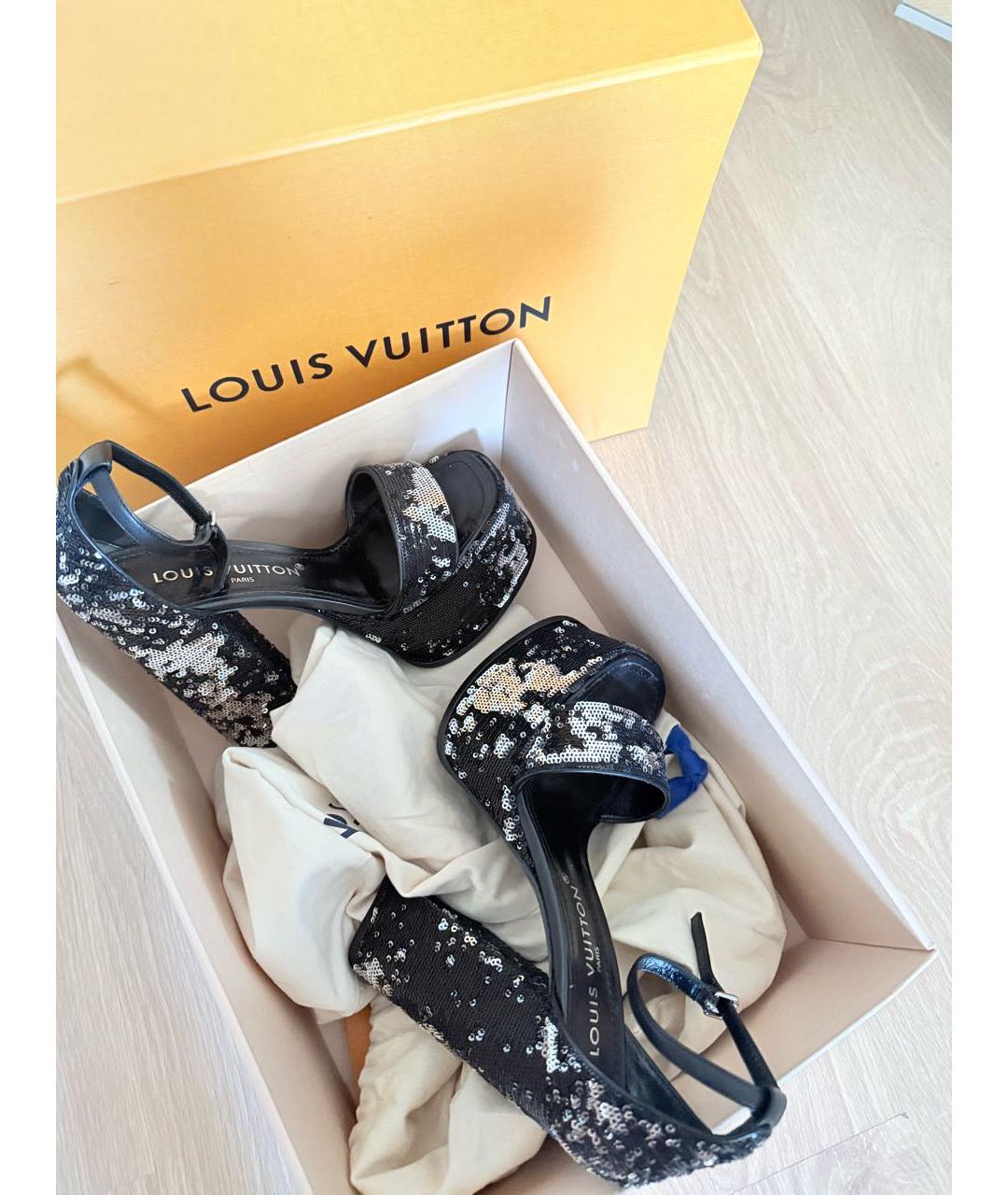 LOUIS VUITTON Черные кожаные босоножки, фото 7