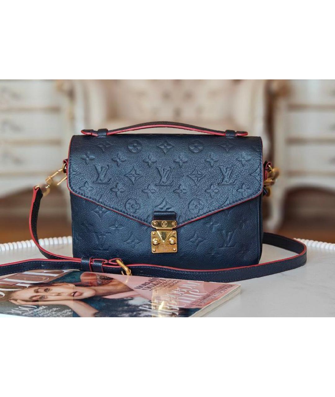 LOUIS VUITTON Темно-синяя кожаная сумка с короткими ручками, фото 9