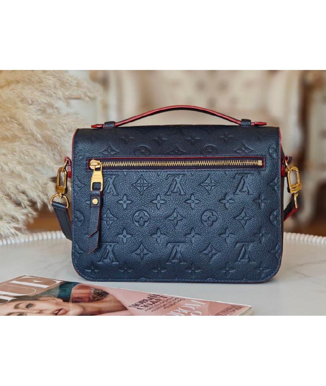 LOUIS VUITTON Темно-синяя кожаная сумка с короткими ручками, фото 3