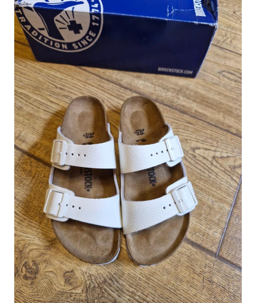 BIRKENSTOCK Белые кожаные сандалии, фото 5