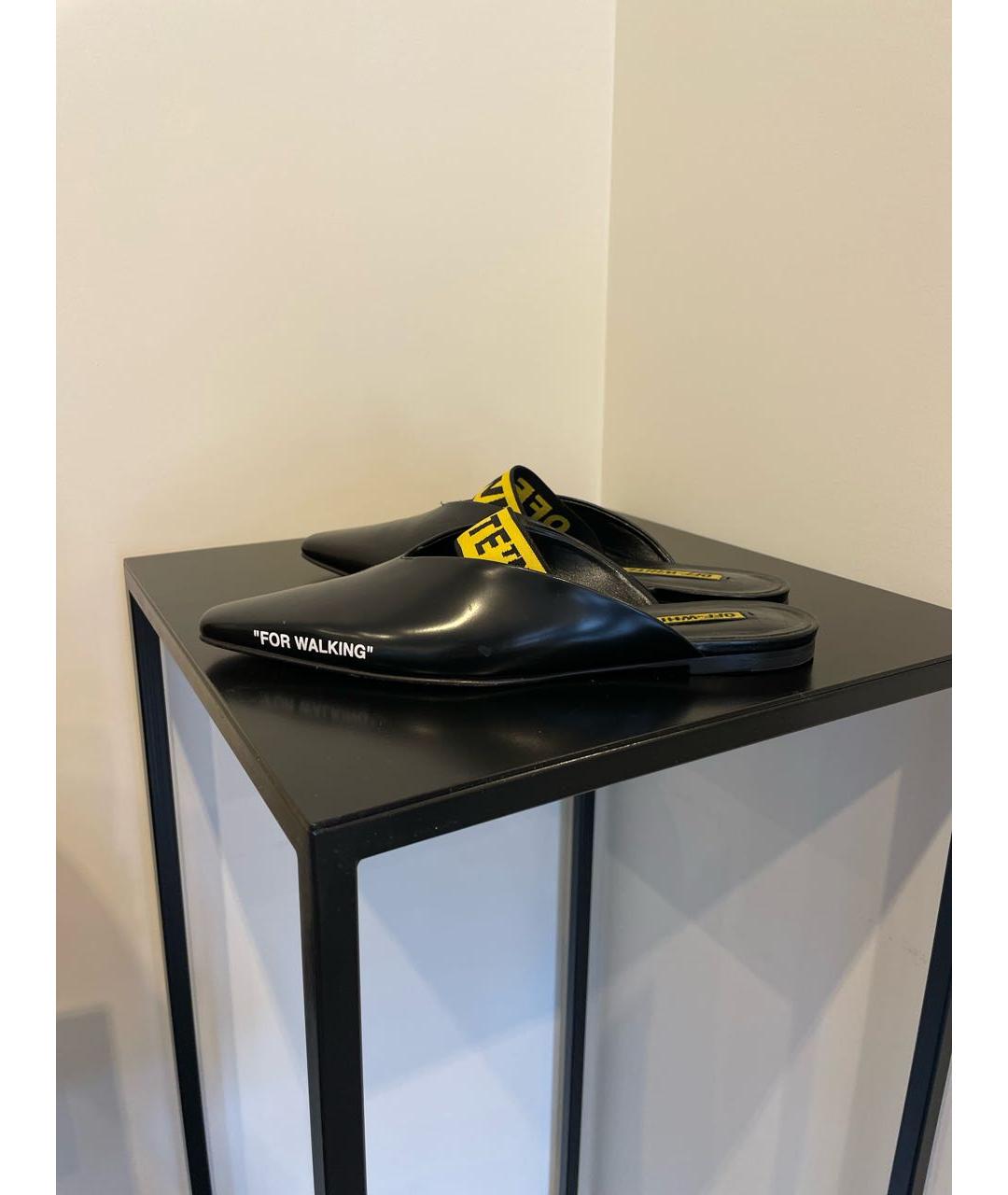 OFF-WHITE Черные кожаные мюли, фото 5