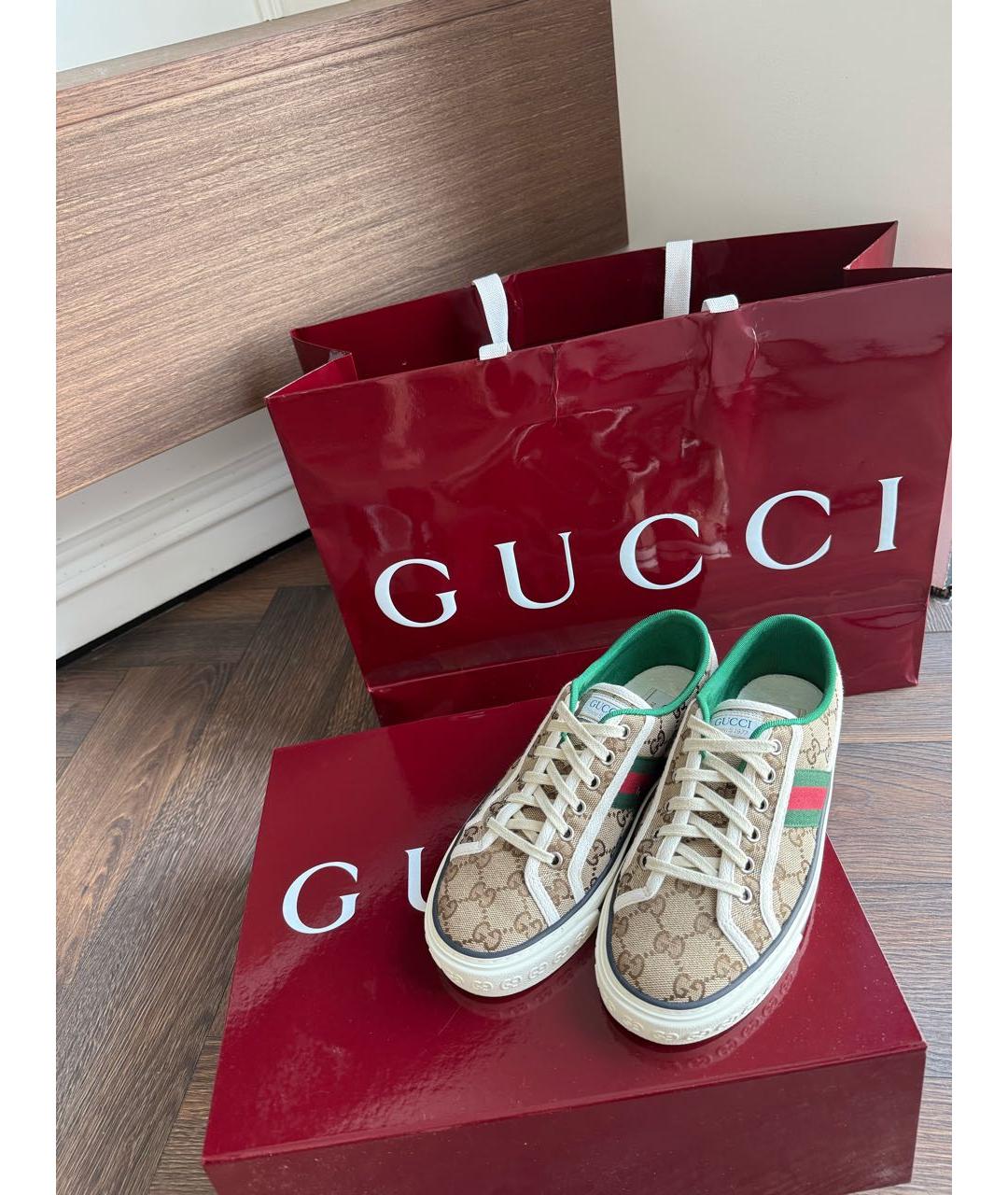 GUCCI Коричневые текстильные кеды, фото 3
