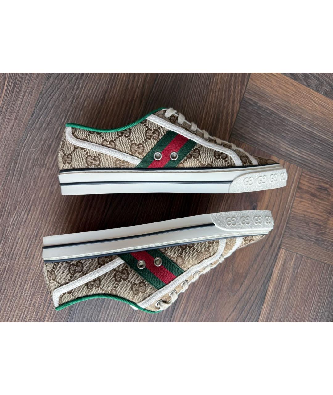 GUCCI Коричневые текстильные кеды, фото 7