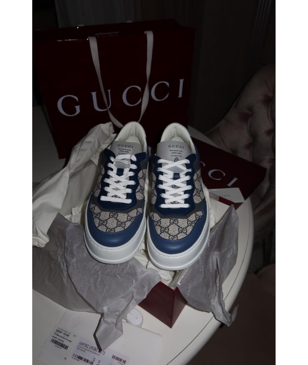 GUCCI Темно-синие текстильные низкие кроссовки / кеды, фото 9