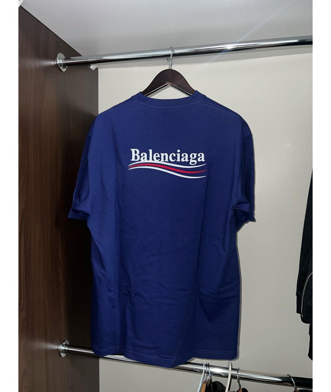 BALENCIAGA Темно-синяя хлопковая футболка, фото 2