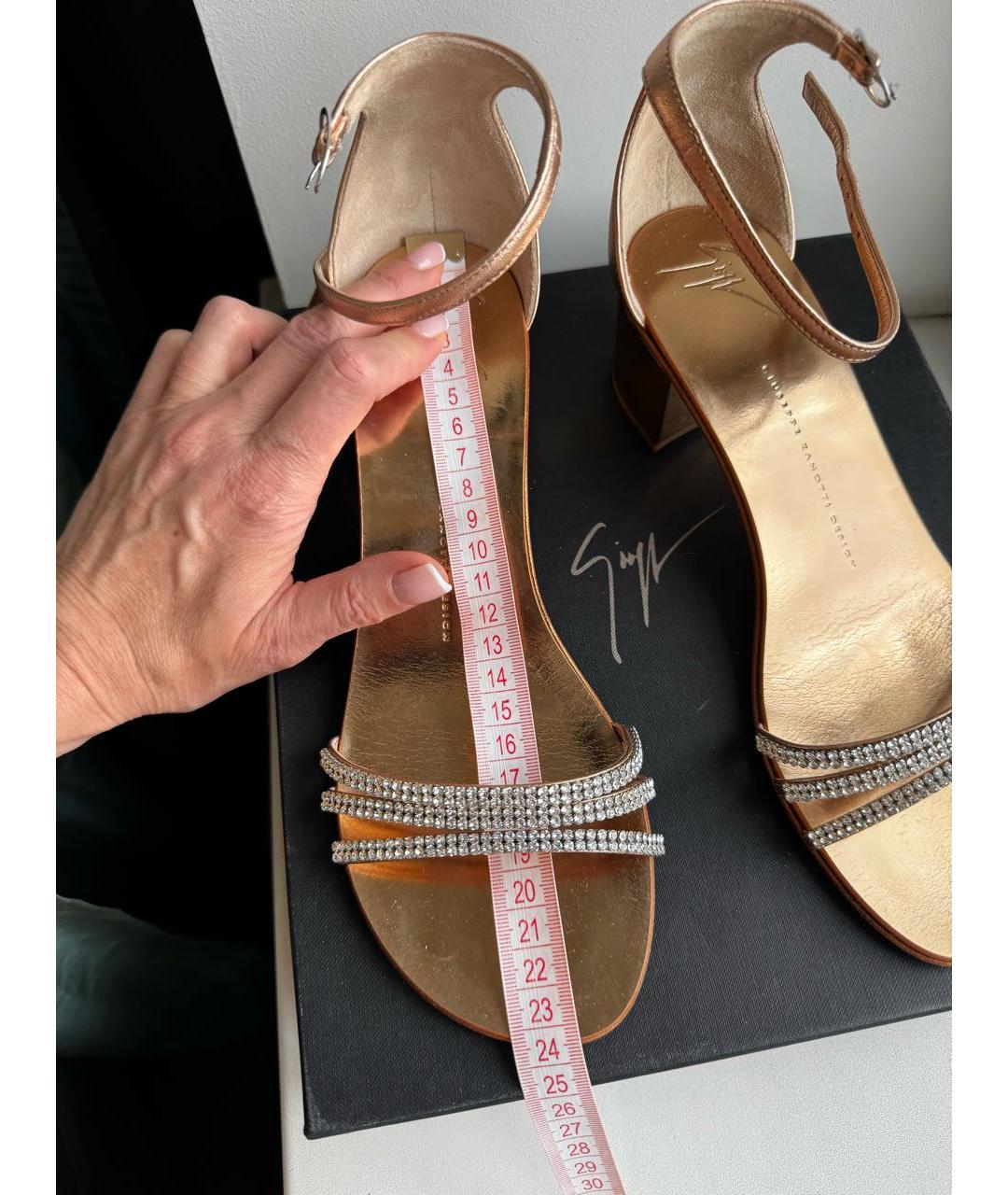 GIUSEPPE ZANOTTI DESIGN Золотые кожаные босоножки, фото 7