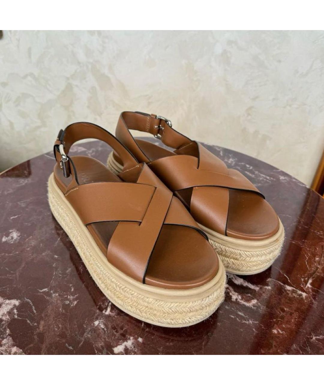PRADA Коричневые кожаные босоножки, фото 2