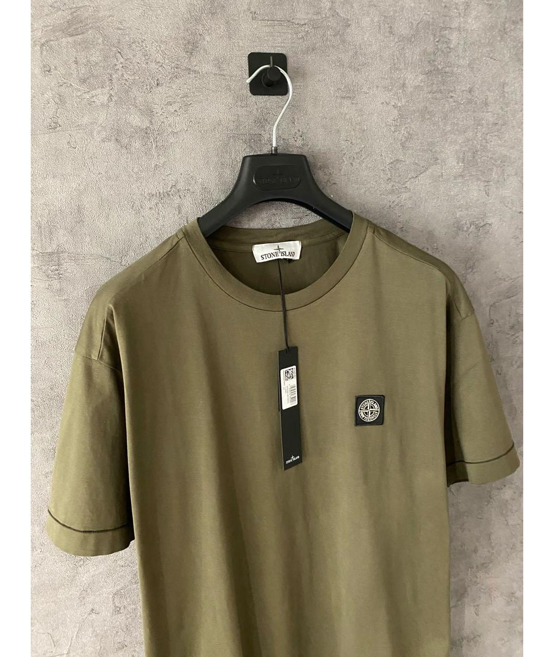 STONE ISLAND Хаки хлопковая футболка, фото 5