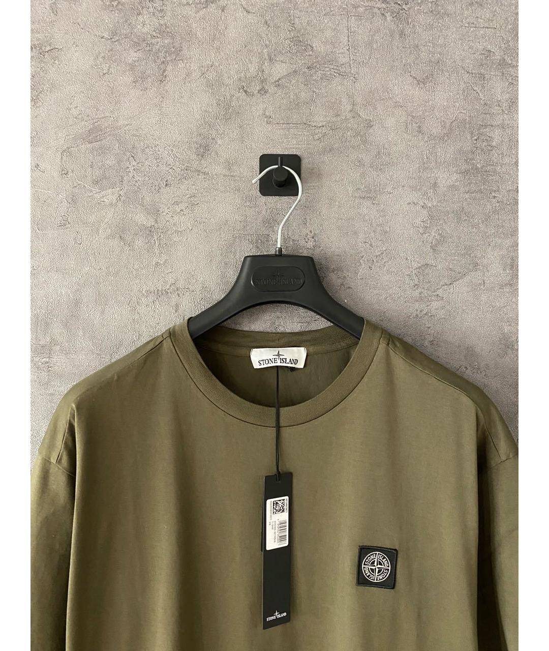STONE ISLAND Хаки хлопковая футболка, фото 3