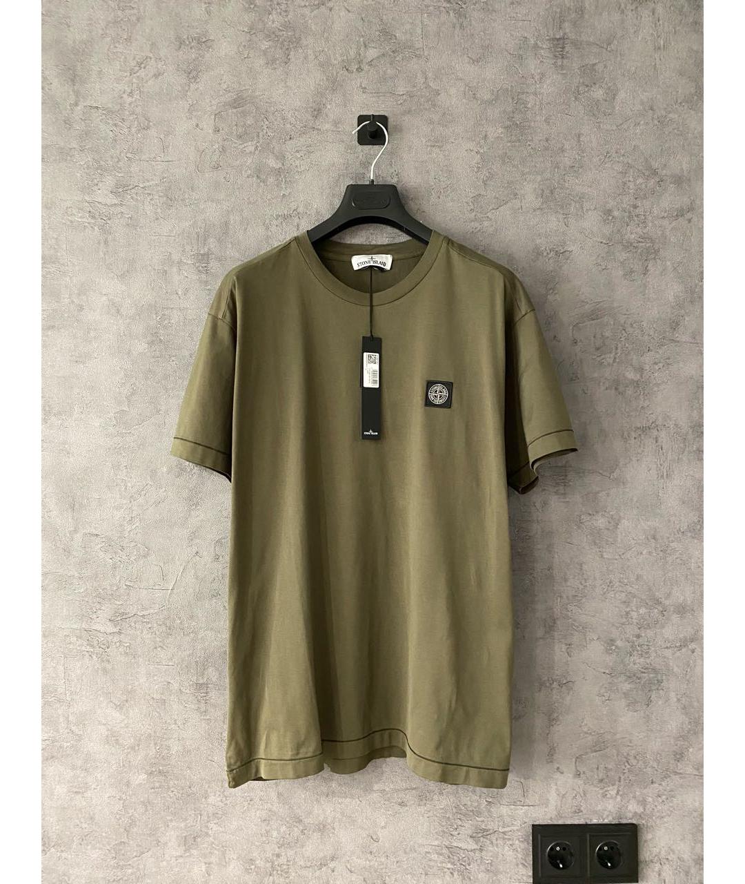 STONE ISLAND Хаки хлопковая футболка, фото 7