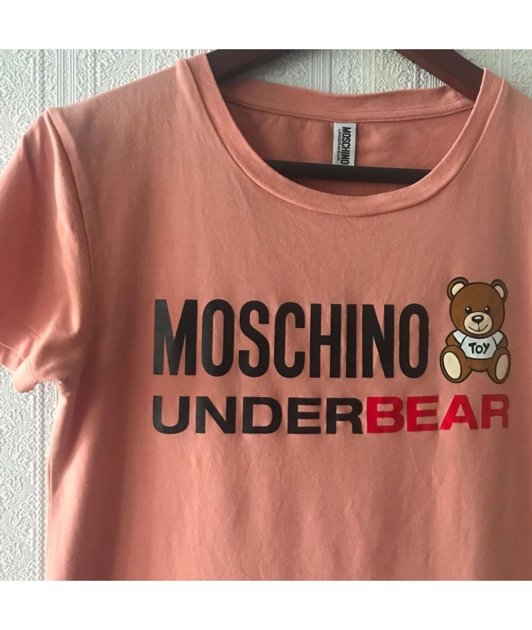MOSCHINO Коралловая хлопко-эластановая футболка, фото 4