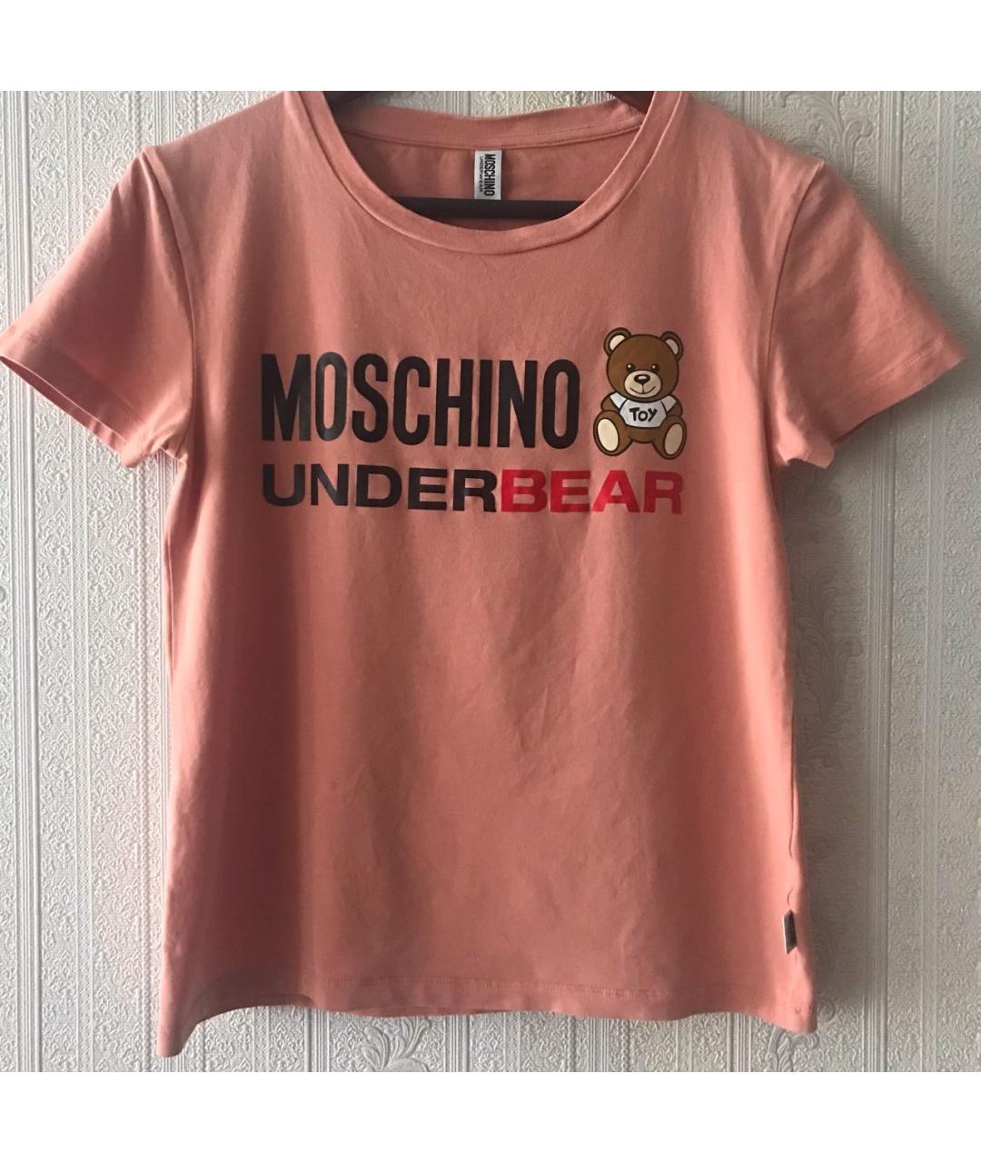 MOSCHINO Коралловая хлопко-эластановая футболка, фото 2