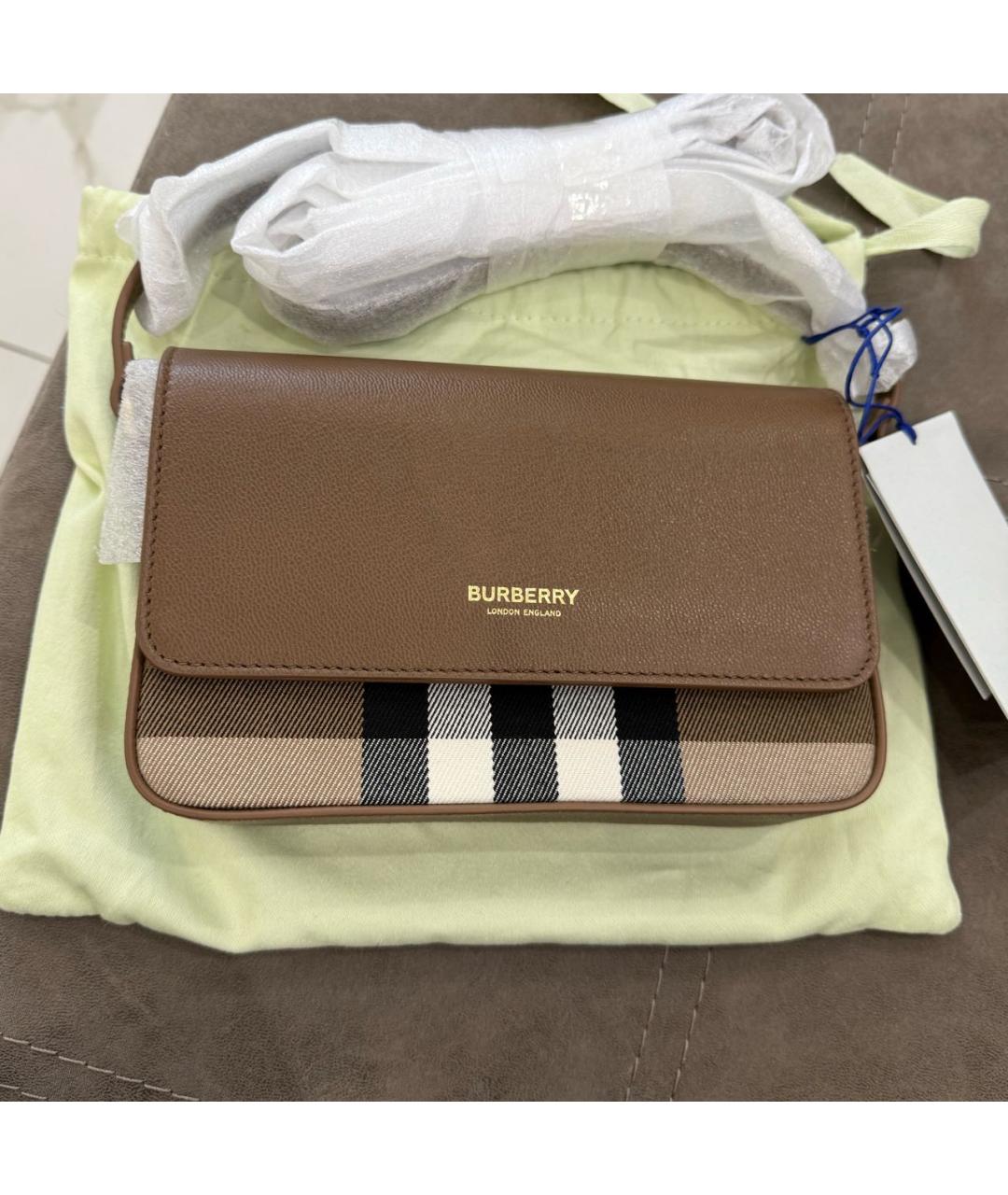 BURBERRY Коричневая кожаная сумка тоут, фото 5