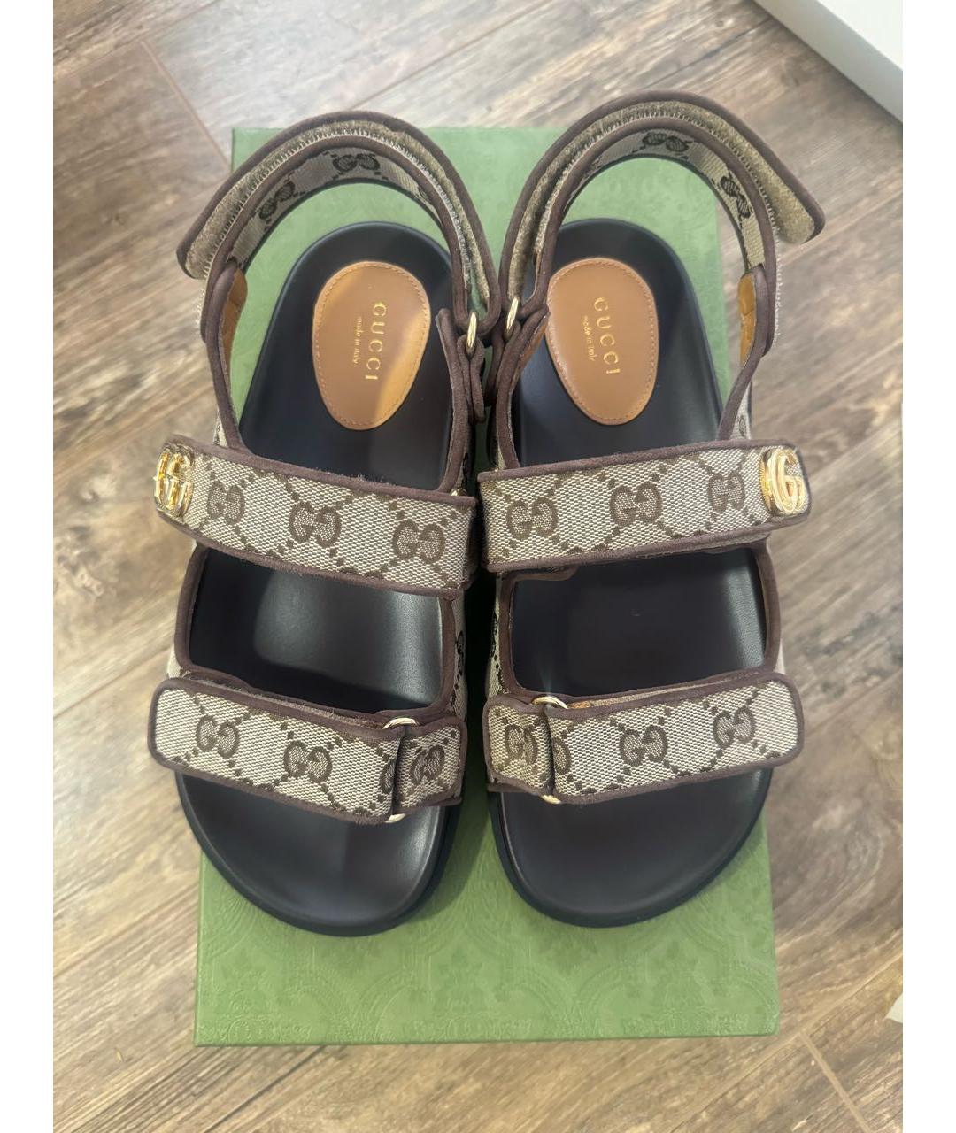 GUCCI Бежевые текстильные сандалии, фото 5